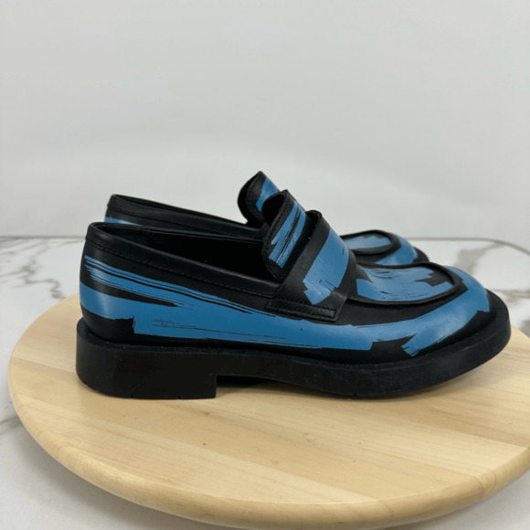 Camper Lab Womens 8.5 MIL 1978 Loafers Black Blue Brushed Leather Wacky Artsy - Picture 10 of 13